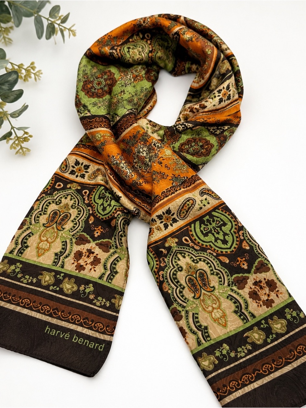 Harvé Benard 100% Silk Paisley Floral Long Scarf 54x10